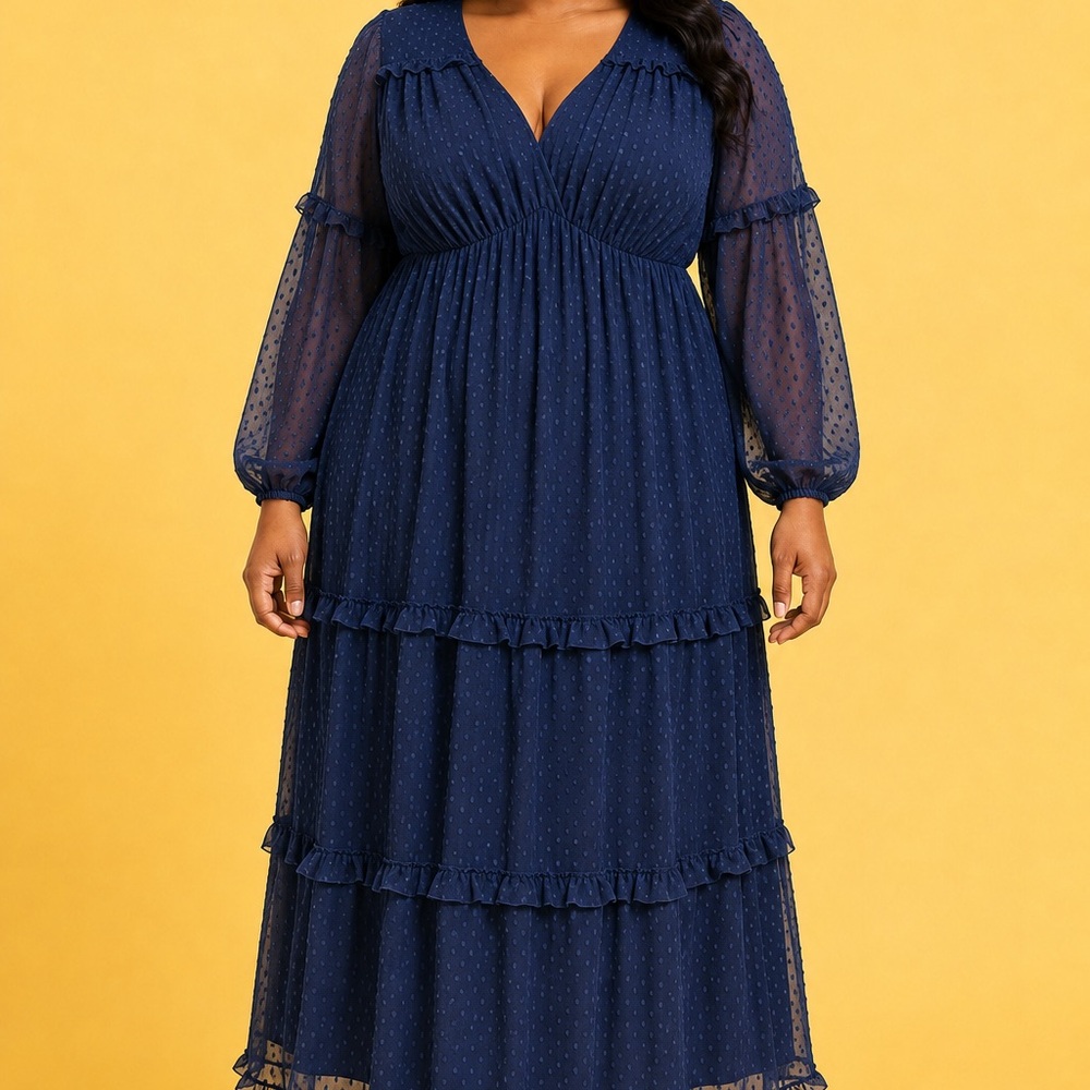 Boohoo Navy Tiered V-Neck Maxi Dress